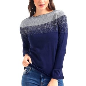 Navy Blue Metallic Ombré Sweater